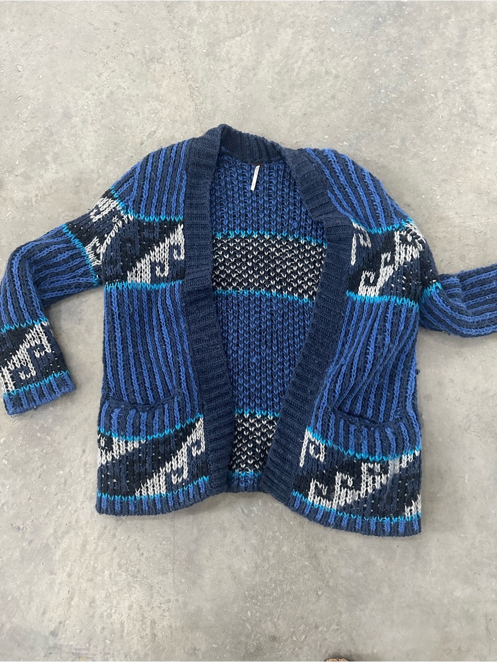 FREE PEOPLE Blue Patterned Open-Front Women's Cardigan Sweater